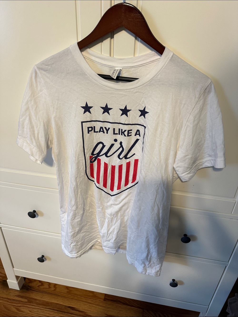 Play Like A Girl Graphic Tee - White with Red & Navy